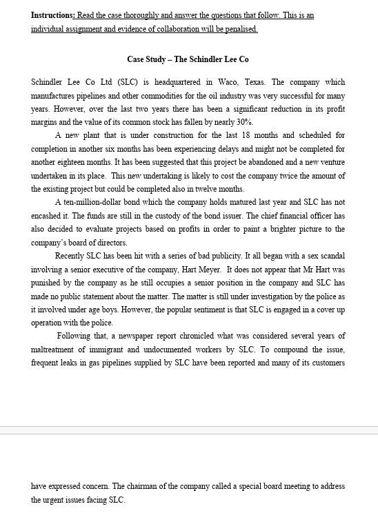  Instructions: Read the case thoroughly and answer the questions that follow.