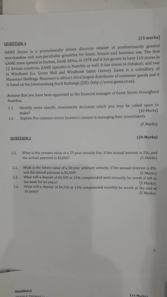 QUESTION 1 (15 marks) GAME Stores is a promotionally driven discount