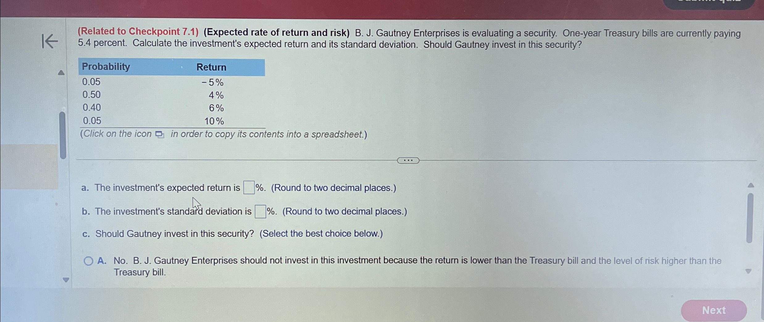  (Related to Checkpoint 7.1)(Expected rate of return and risk) B. J.