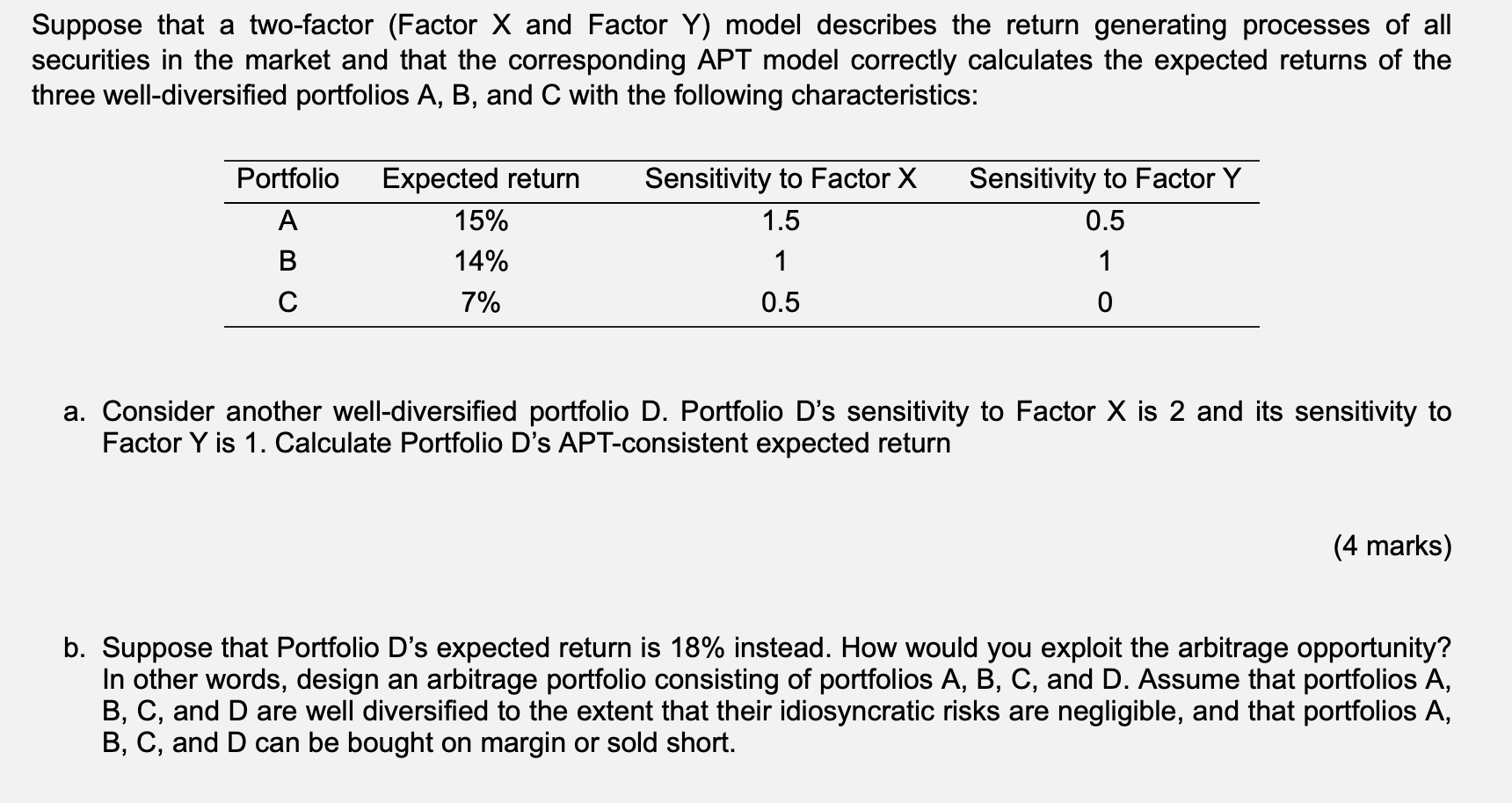  Suppose that a two-factor (Factor X and Factor Y) model describes
