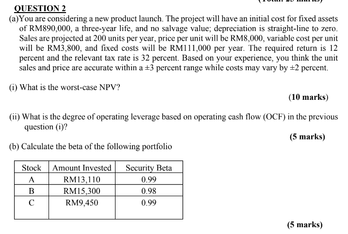 QUESTION 2 (a) You are considering a new product launch. The