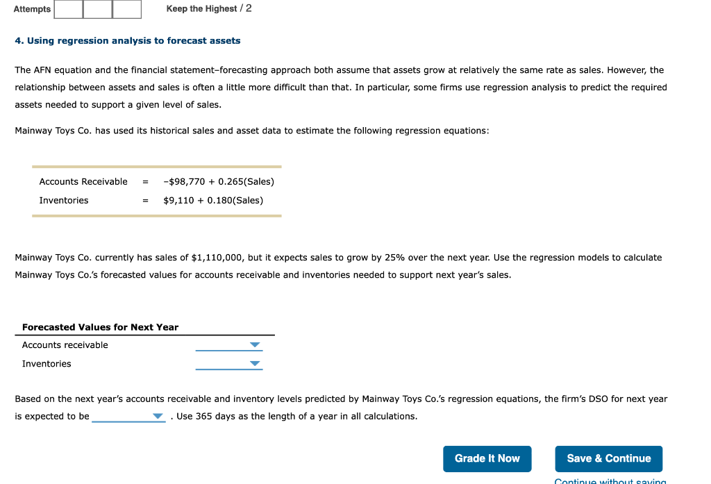  4. Using regression analysis to forecast assets The AFN equation and