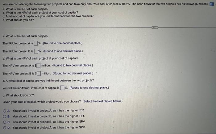  Please Help 1 Project Year 0 Year 1 Year 2 Year