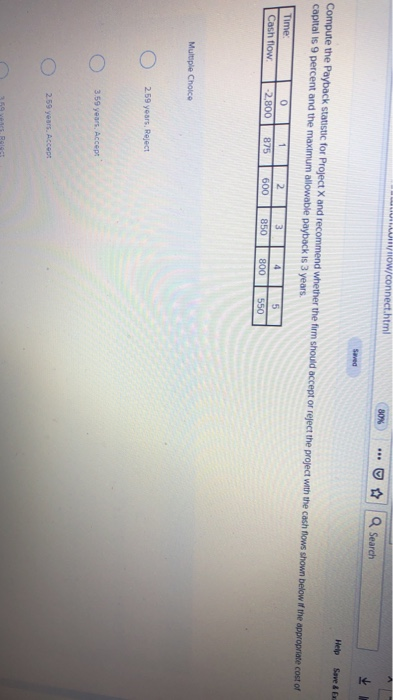  Fow/connect.html 80% Saved Help Save & Ex Compute the Payback statistic