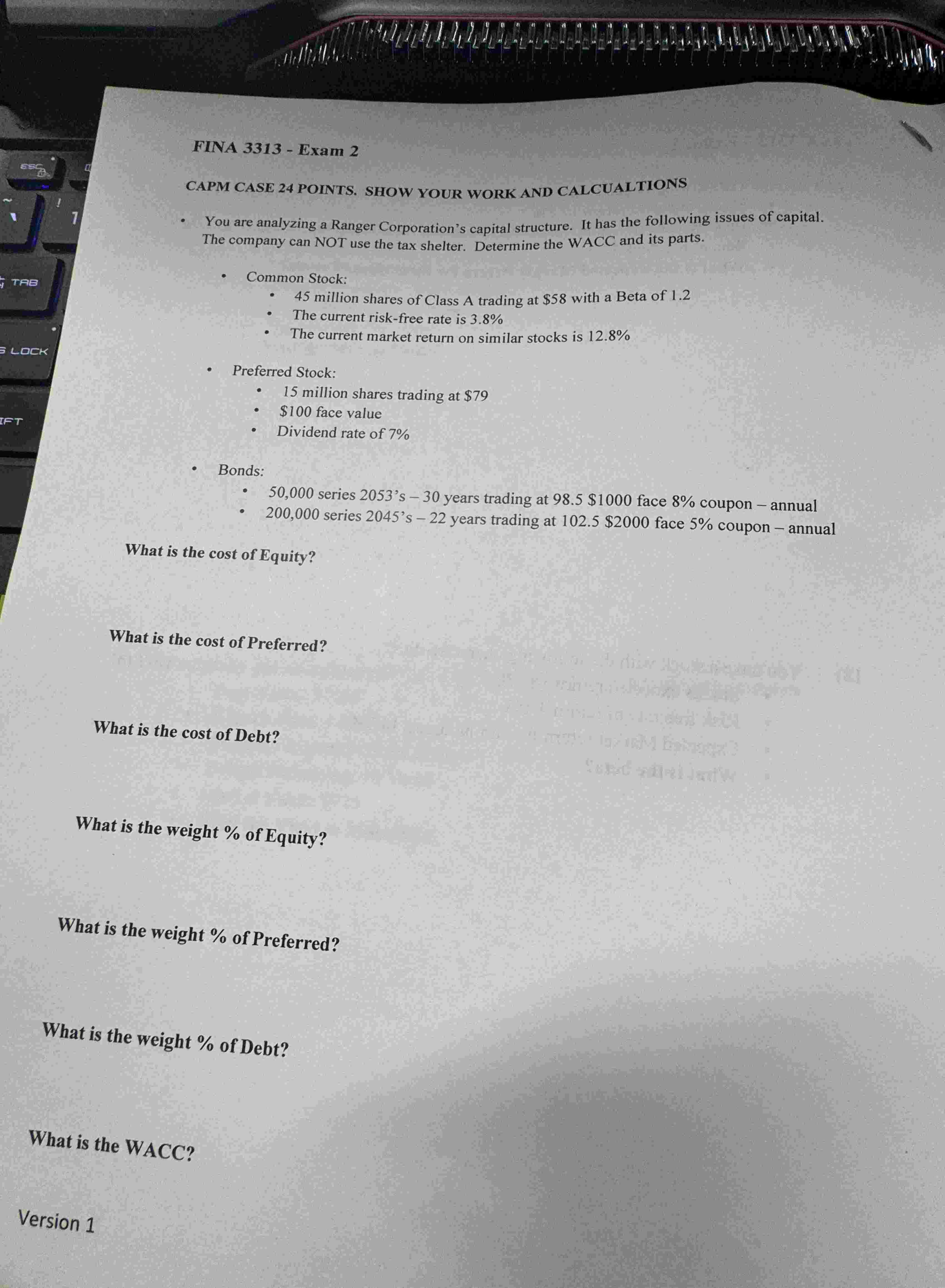  CAPM CASE 24 POINTS. SHOW YOUR WORK AND CALCUALTIONS 1 You