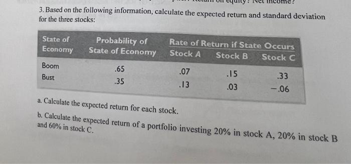  3. Based on the following information, calculate the expected return and