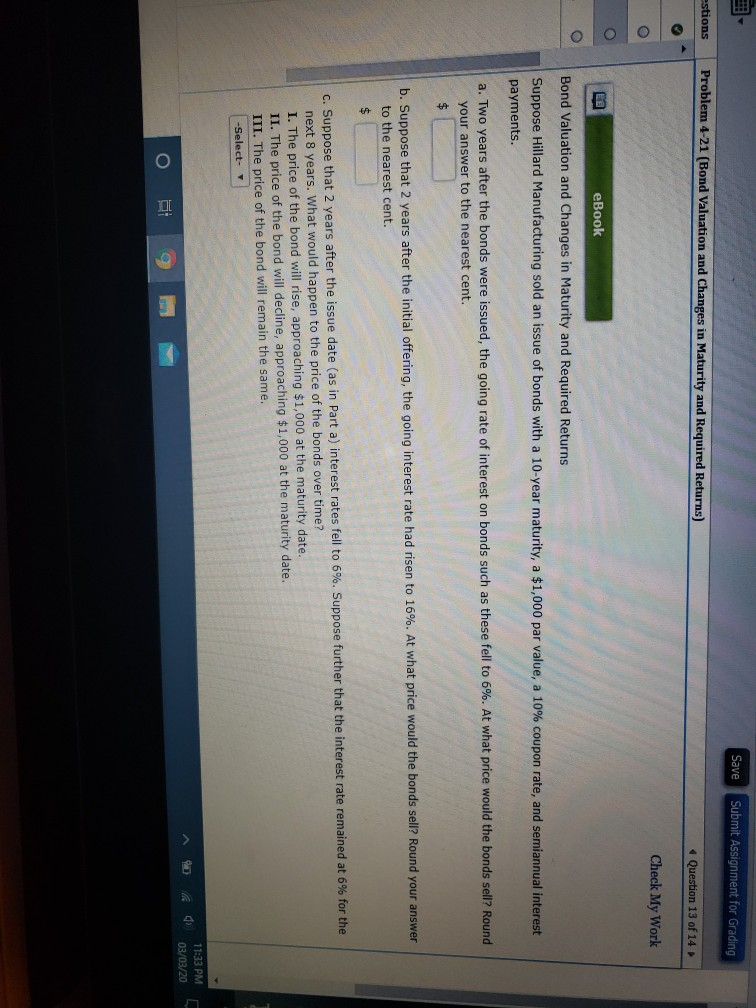 Save Submit Assignment for Grading estions Problem 4-21 (Bond Valuation and