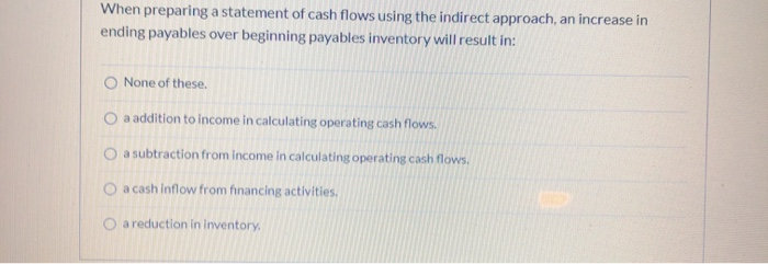  When preparing a statement of cash flows using the indirect approach,