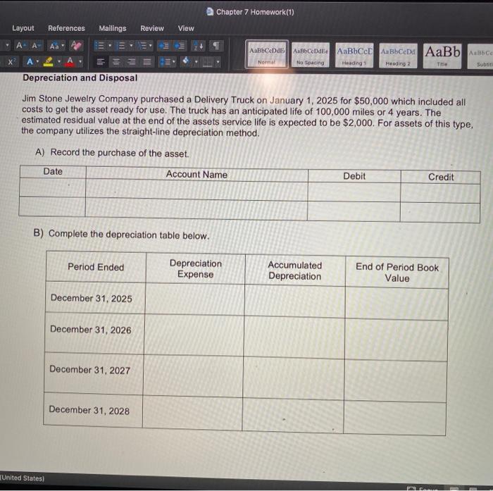  Chapter 7 Homework (1) Layout References Mailings Review View AaBbccde AaBb