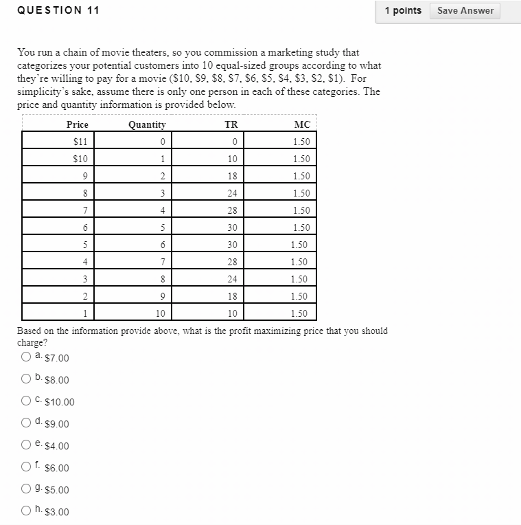  QUESTION 11 1 points Save Answer You run a chain of