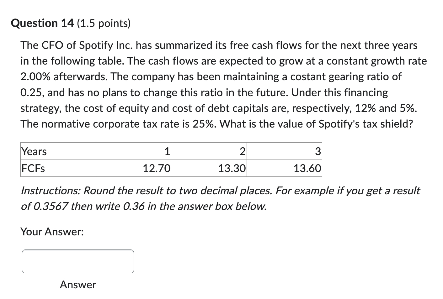  Question 14(1.5 points) The CFO of Spotify Inc. has summarized its