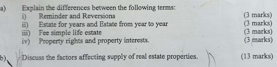  Explain the differences between the following terms: i) Reminder and Reversions