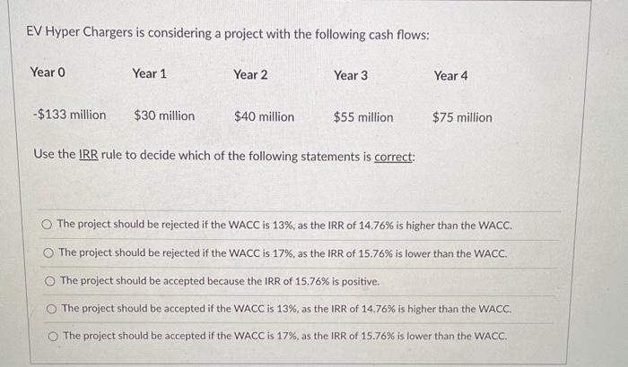 2 2 EV Hyper Chargers is considering a project with the following