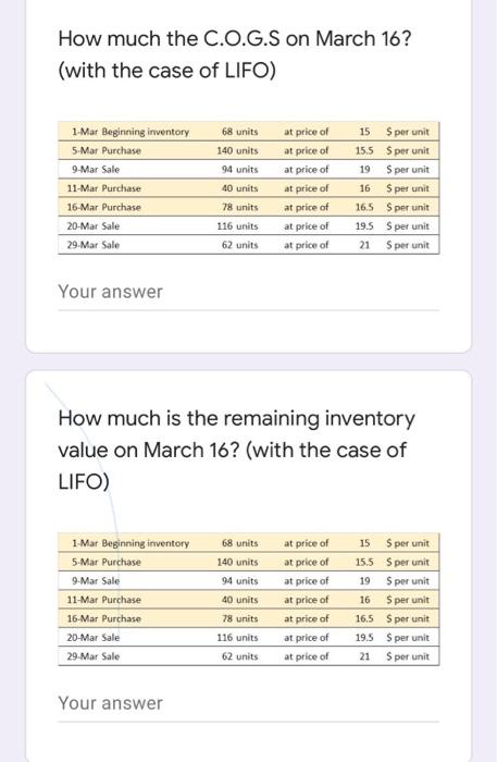  How much the C.O.G.S on March 16? (with the case of