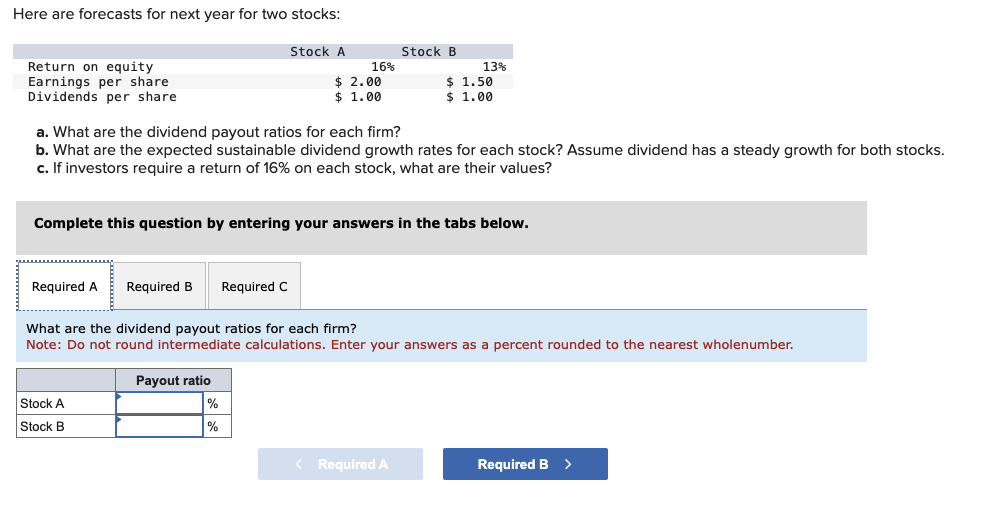  Here are forecasts for next year for two stocks: a. What