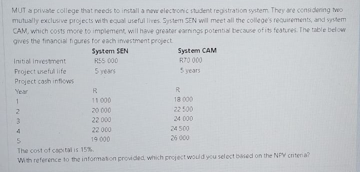  MUT a private college that needs to install a new electronic