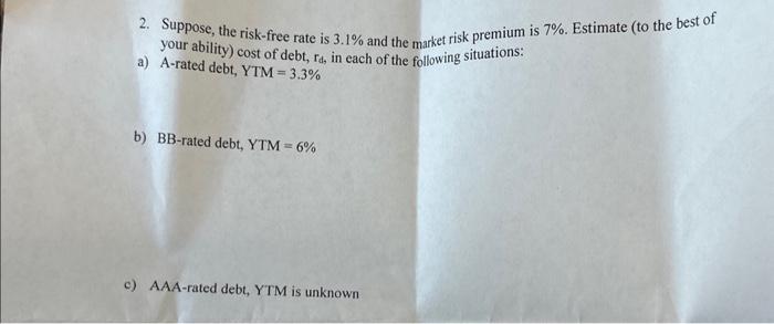 please show clear answer will upvote 2. Suppose, the risk-free rate is