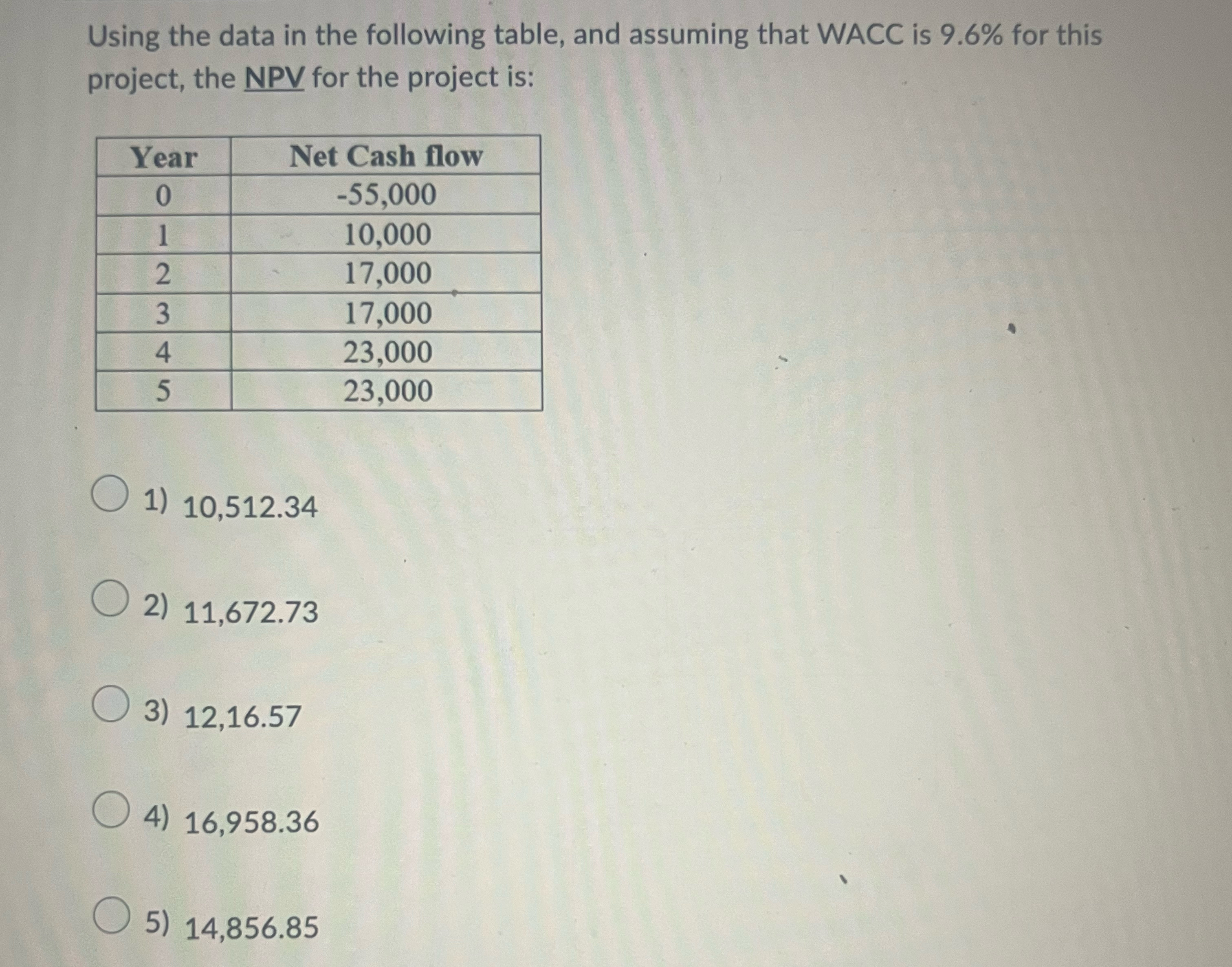 Using the data in the following table, and assuming that WACC