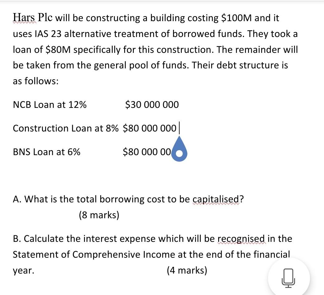 Hars Plc will be constructing a building costing $100M and it