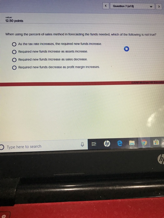  Does RNF go up when tax rate increase? Question 7 (of