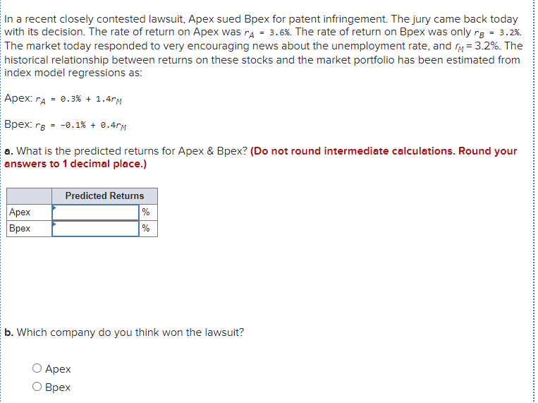  = 3.2% In a recent closely contested lawsuit, Apex sued Bpex