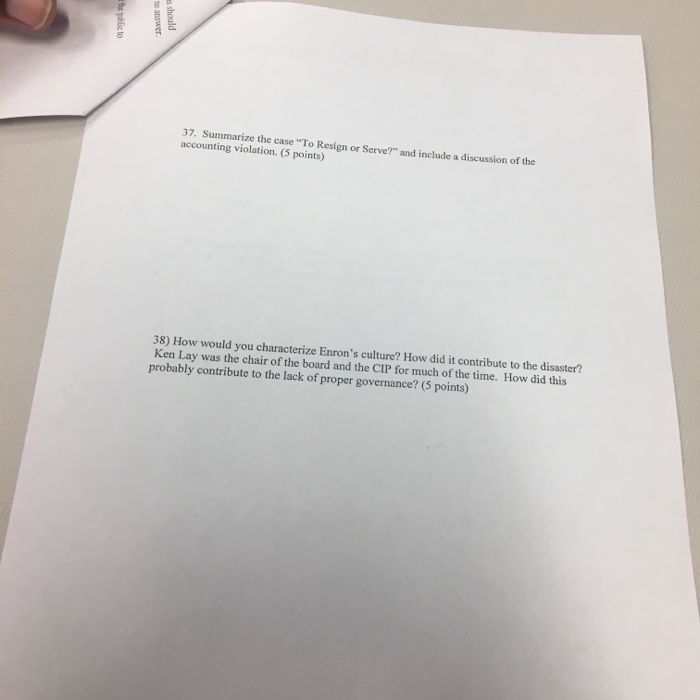 Need help on etchis for accounting take home test 37. Summarize case