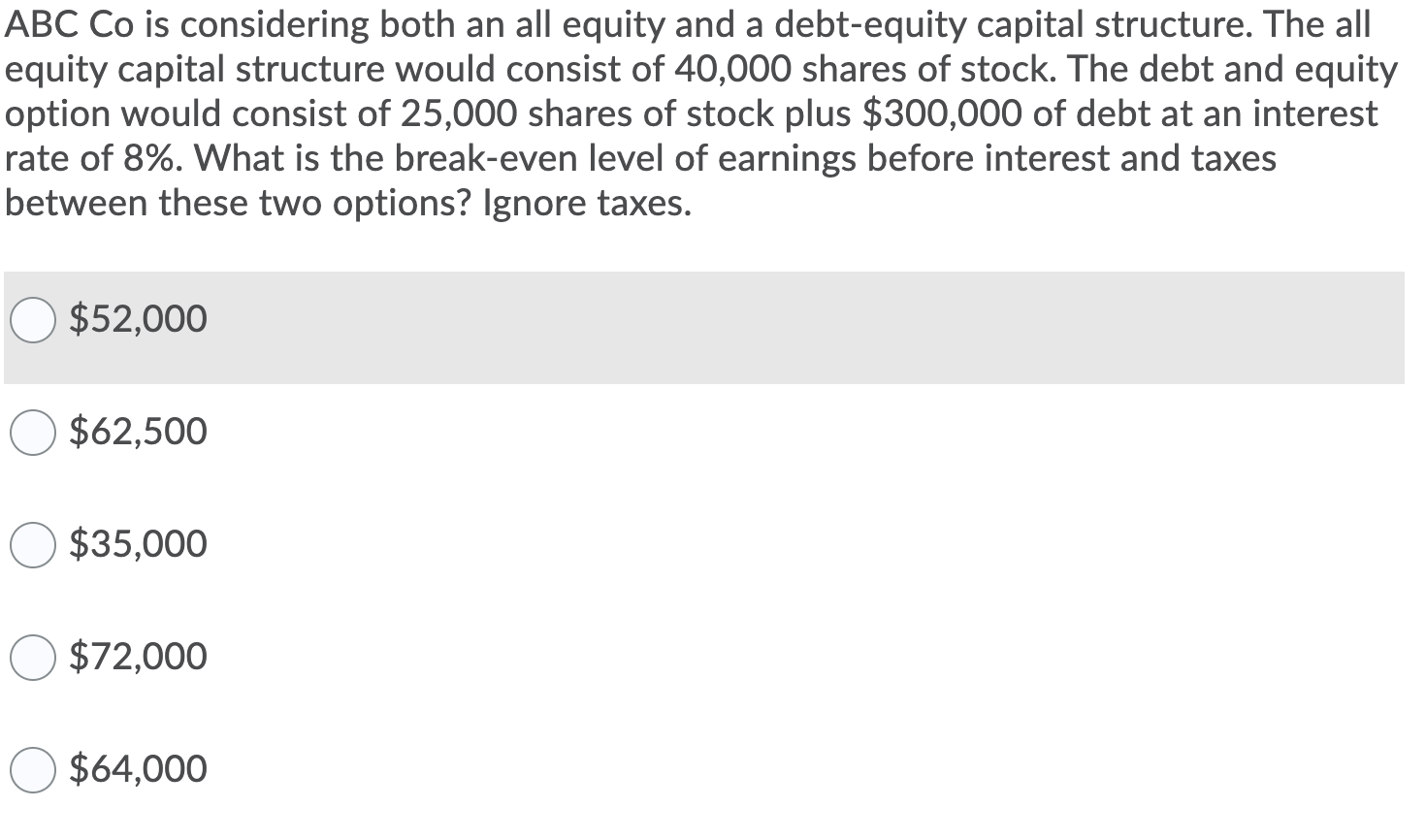  ABC Co is considering both an all equity and a debt-equity