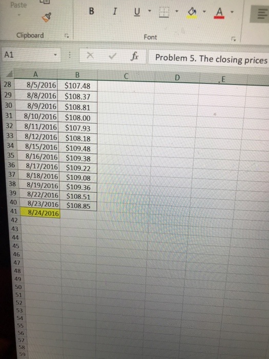 E F H Problem 5. The closing prices of Apple stocks (AAPL)