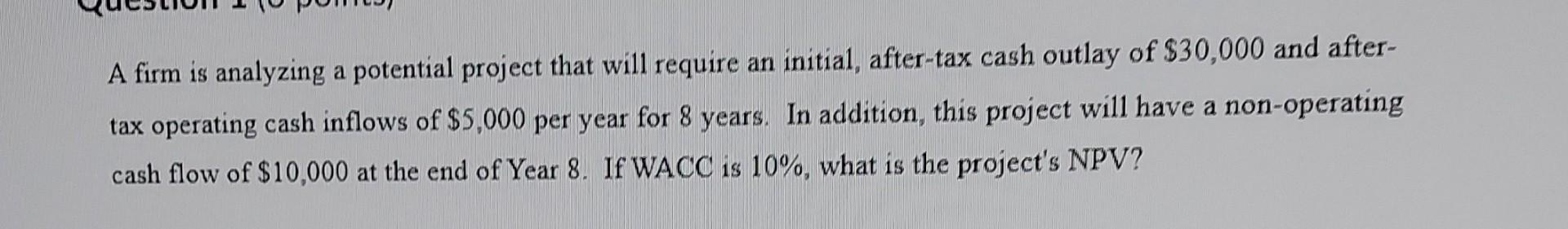 A firm is analyzing a potential project that will require an