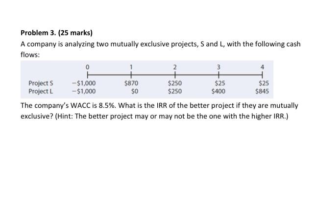  Problem 3. (25 marks) A company is analyzing two mutually exclusive