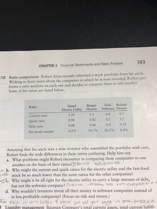  103 CHAPTER 3 Financial Statements and Ratio Analysis Ratio comparisons Robert