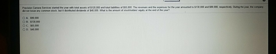 Precision Camera Services started the year with total assets of $120,
