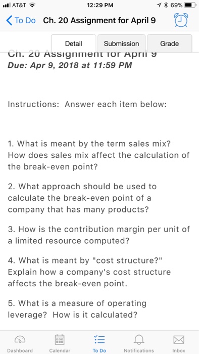 AT&T 12:29 PM * 69% - To Do Ch. 20 Assignment