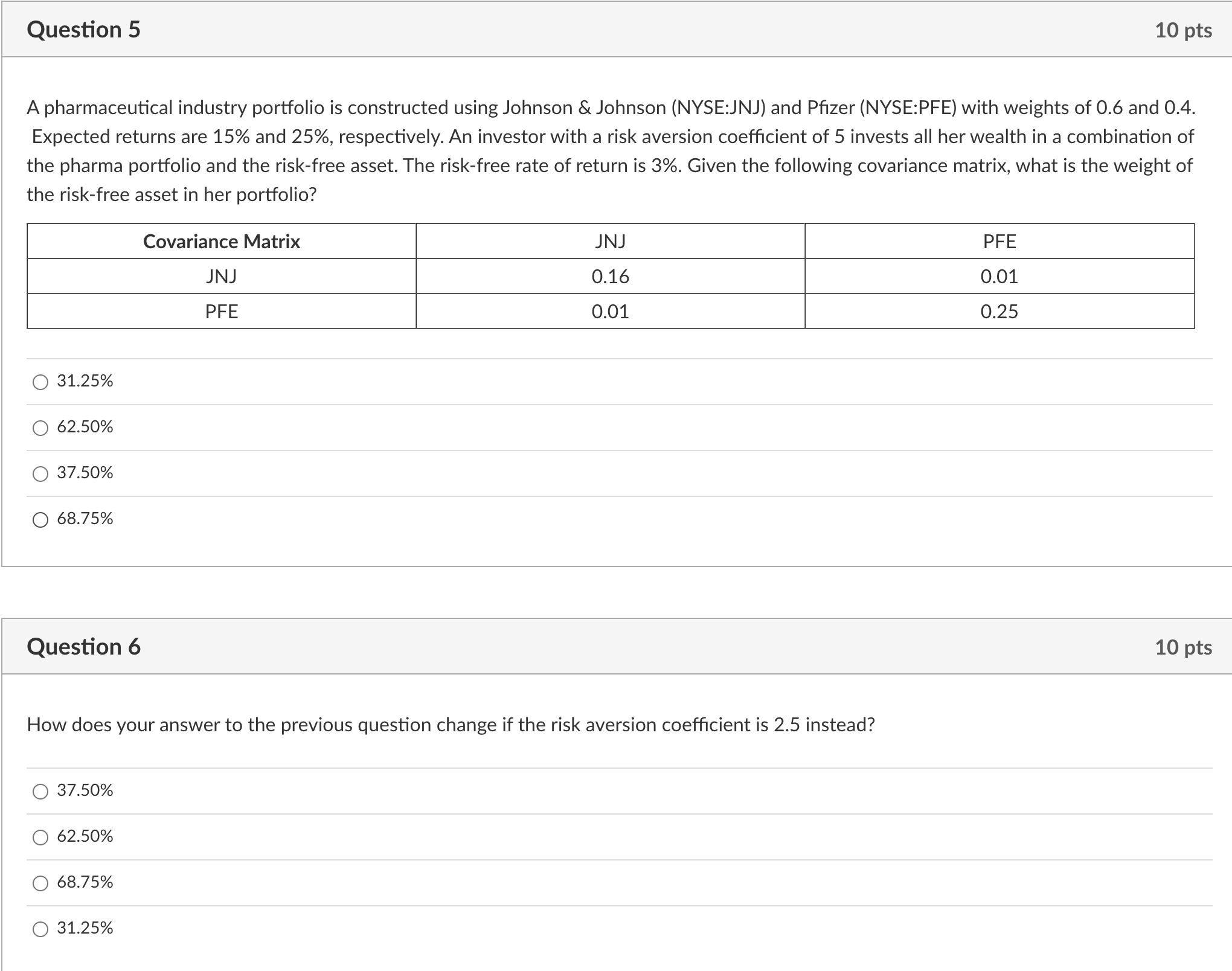  A pharmaceutical industry portfolio is constructed using Johnson \& Johnson (NYSE:JNJ)