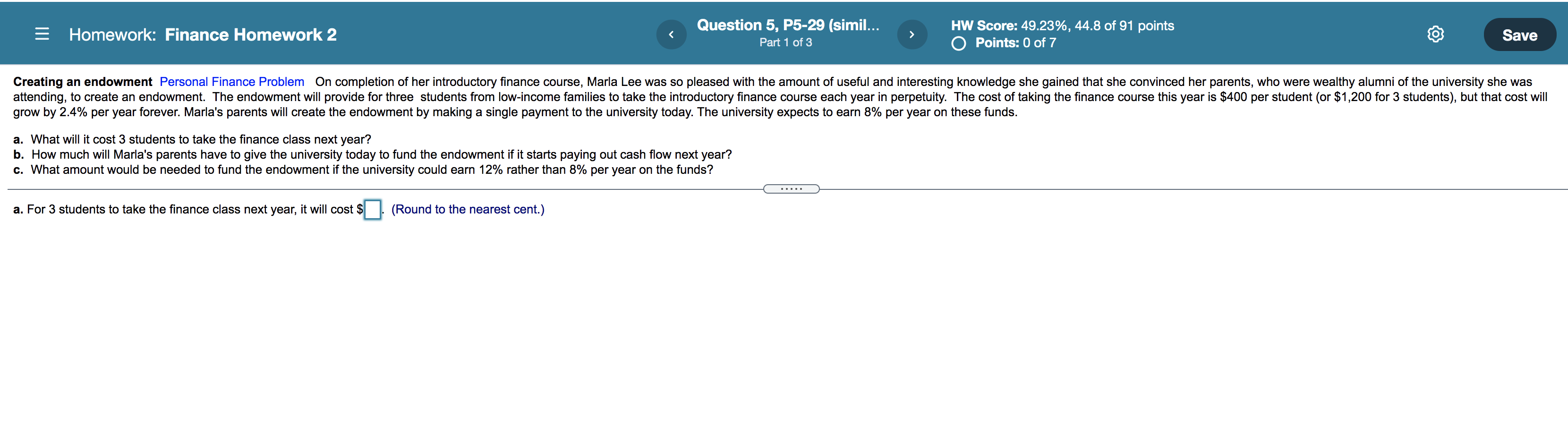 = Homework: Finance Homework 2 Question 5, P5-29 (simil... Part 1