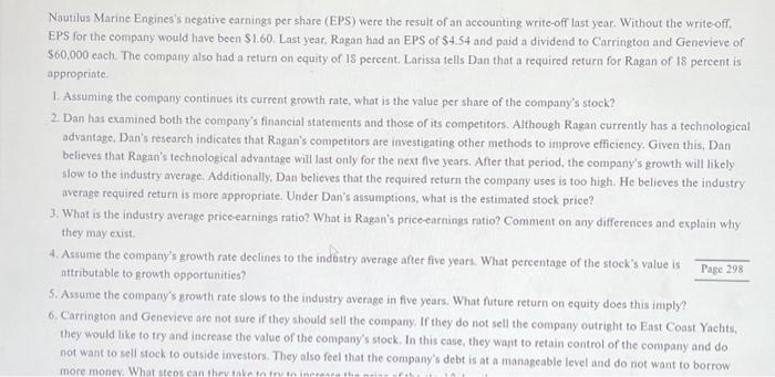 Valuation at Ragan Engines Larissa has been talking with the company's directors