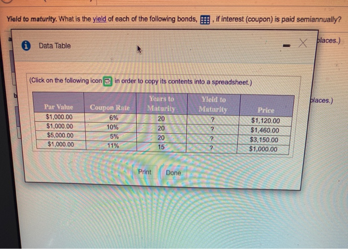  6 i dont understand will you please help Yield to maturity.