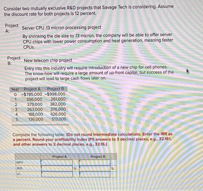  & what is the incremental IRR Consider two mutually exclusive R&D