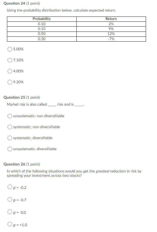  Question 24 (1 point) Using the probability distribution below, calculate expected