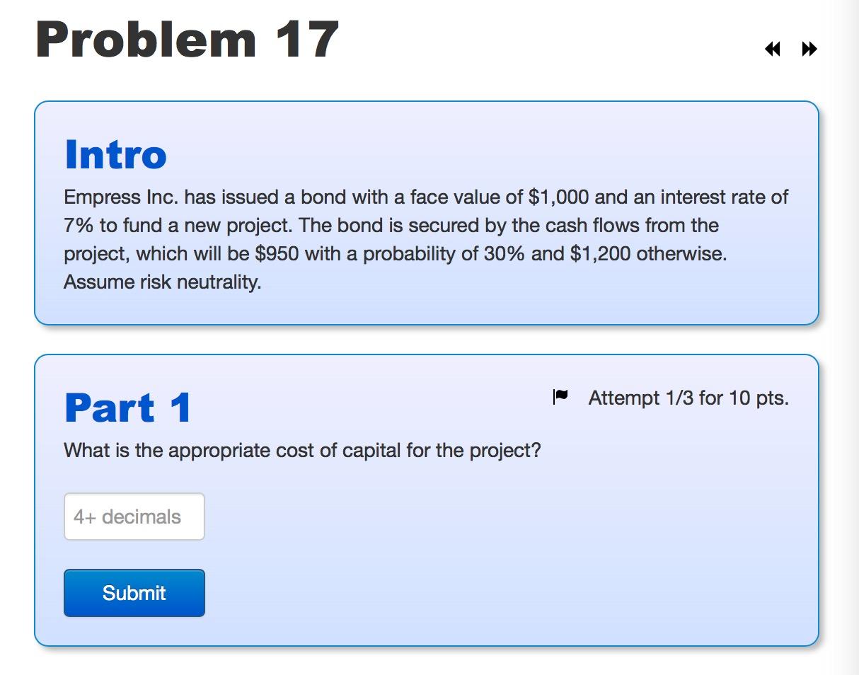  Problem 17 Intro Empress Inc. has issued a bond with a