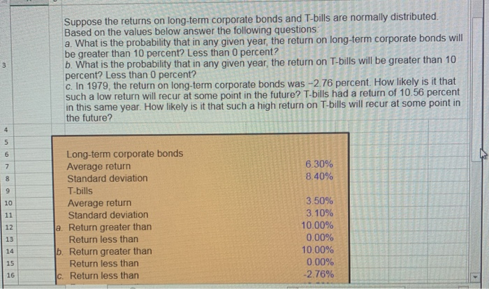 i need the formula with the amswers please Suppose the returns on