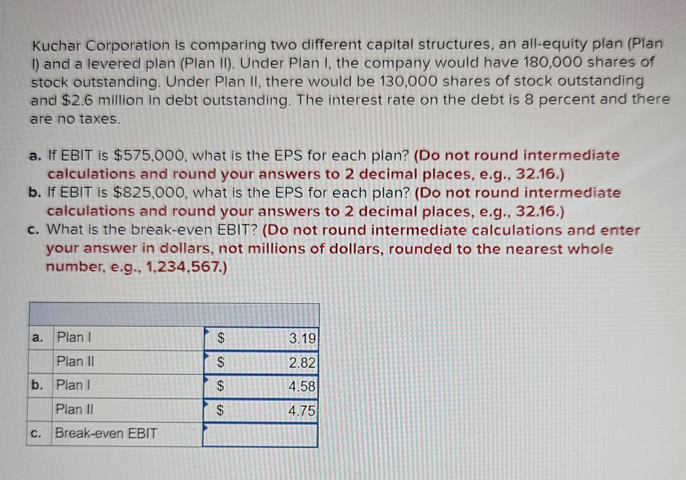  Kuchar Corporation is comparing two different capital structures, an all-equity plan