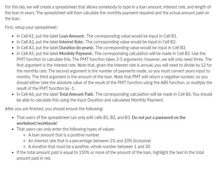 Excel is allowed! For this lab, we will create a spreadsheet