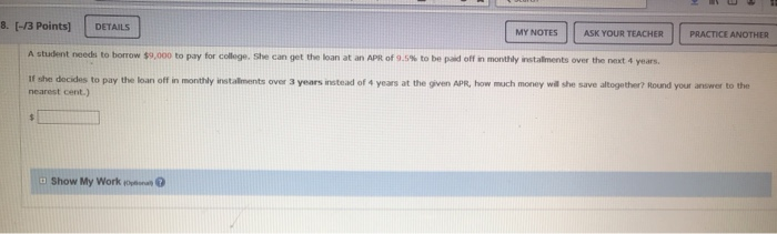  8. [-/3 Points) DETAILS MY NOTES ASK YOUR TEACHER PRACTICE ANOTHER