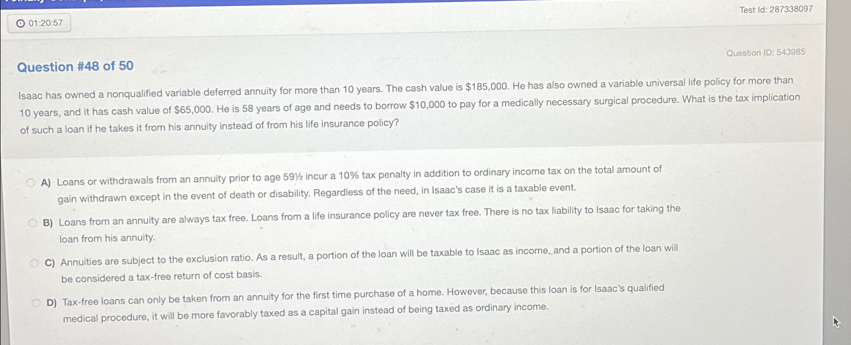  Test Id: 287338097 Question #48 of 50 Question ID: 543985 Isaac