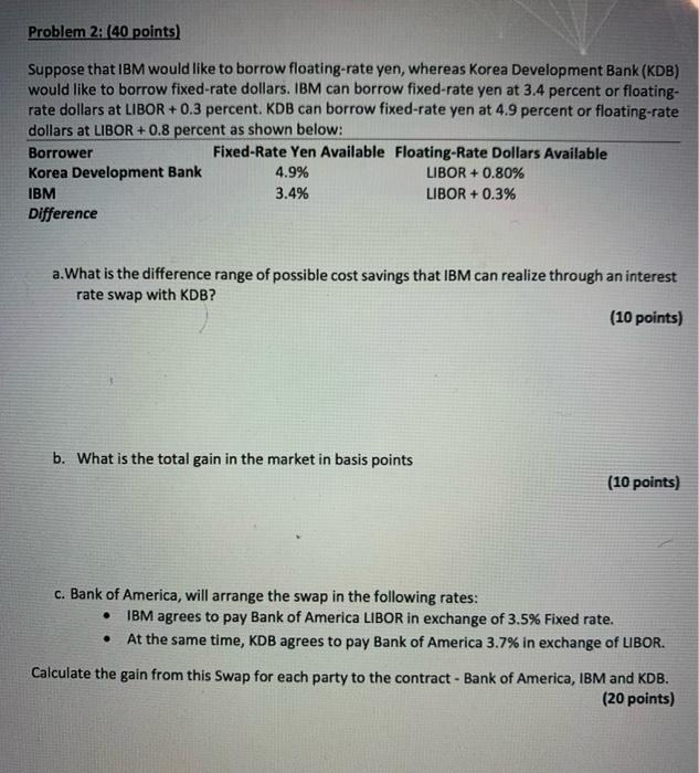  Problem 2: (40 points) Suppose that IBM would like to borrow