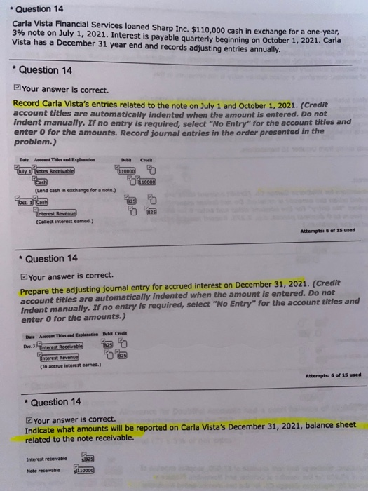  solution? Question 14 Carla Vista Financial Services loaned Sharp Inc. $110,000