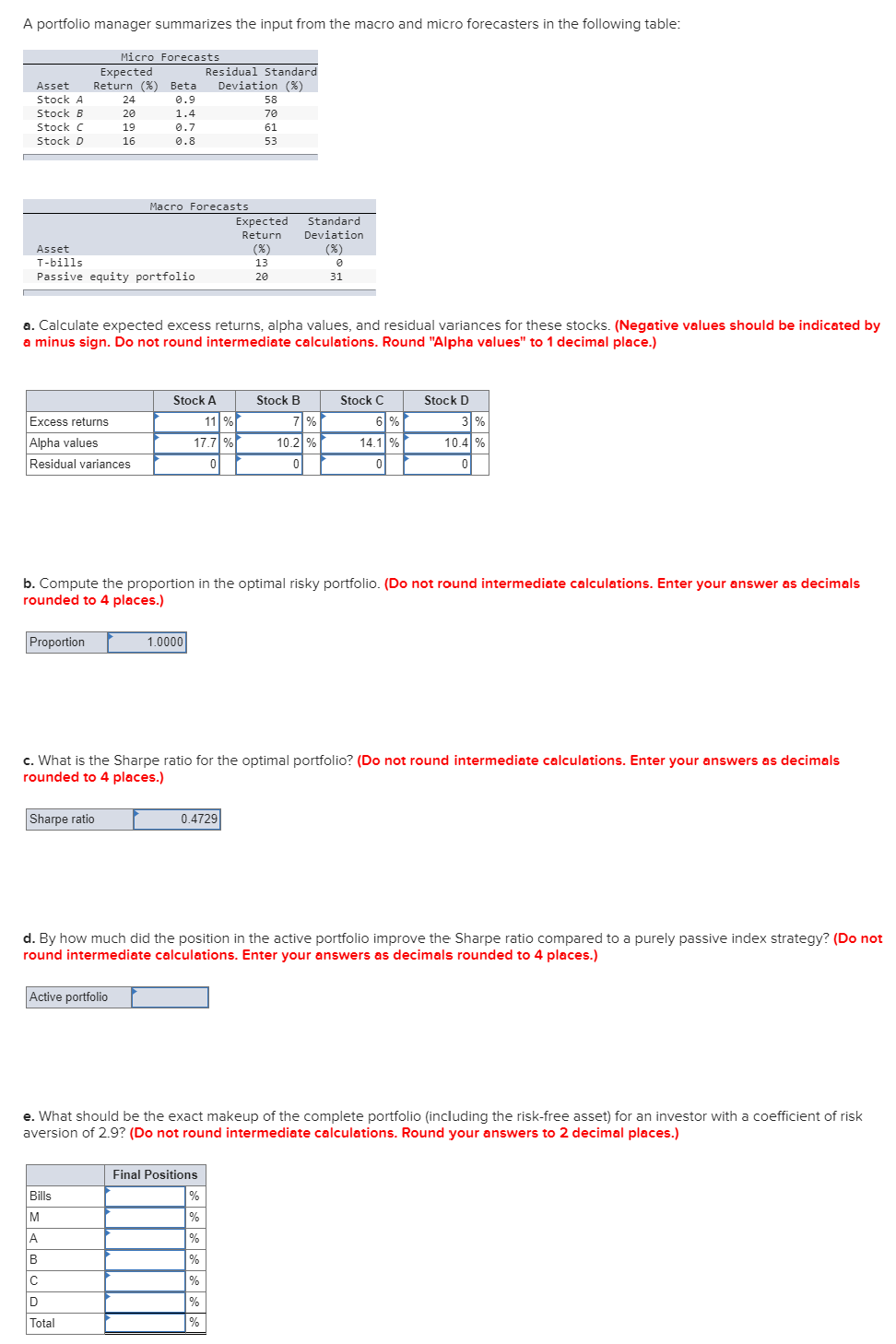 I just need part D and E A portfolio manager summarizes the