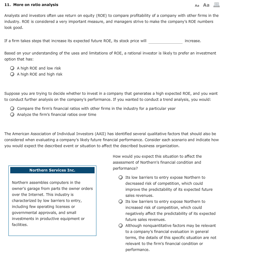 11. More on ratio analysis Aa Aa E Analysts and investors