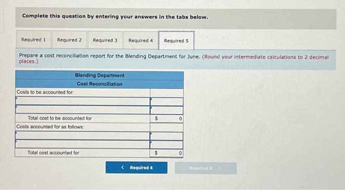 Bottling Department. The following information pertains to the operations of the Blending
